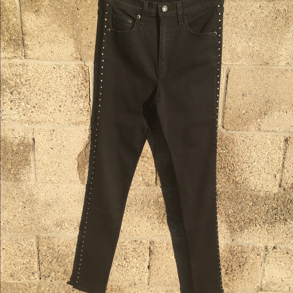 rag & bone Black Skinny Jeans with Side Stud Detailing - Picture 2 of 7